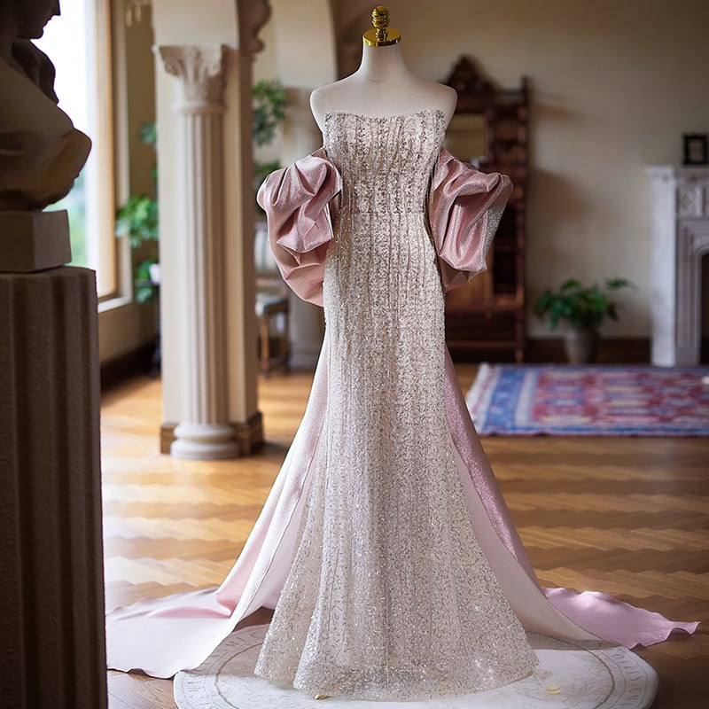 ラインストーン&ビーズメタリックドレス D0211