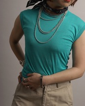 1970-80's Turquoise Plain / Sleeveless T-Shirt