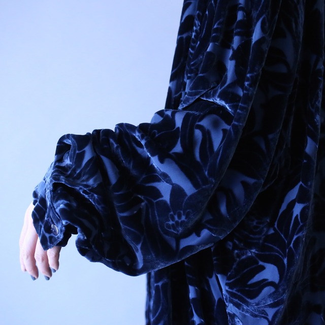 flower art pattern super over silhouette velours see-through shirt