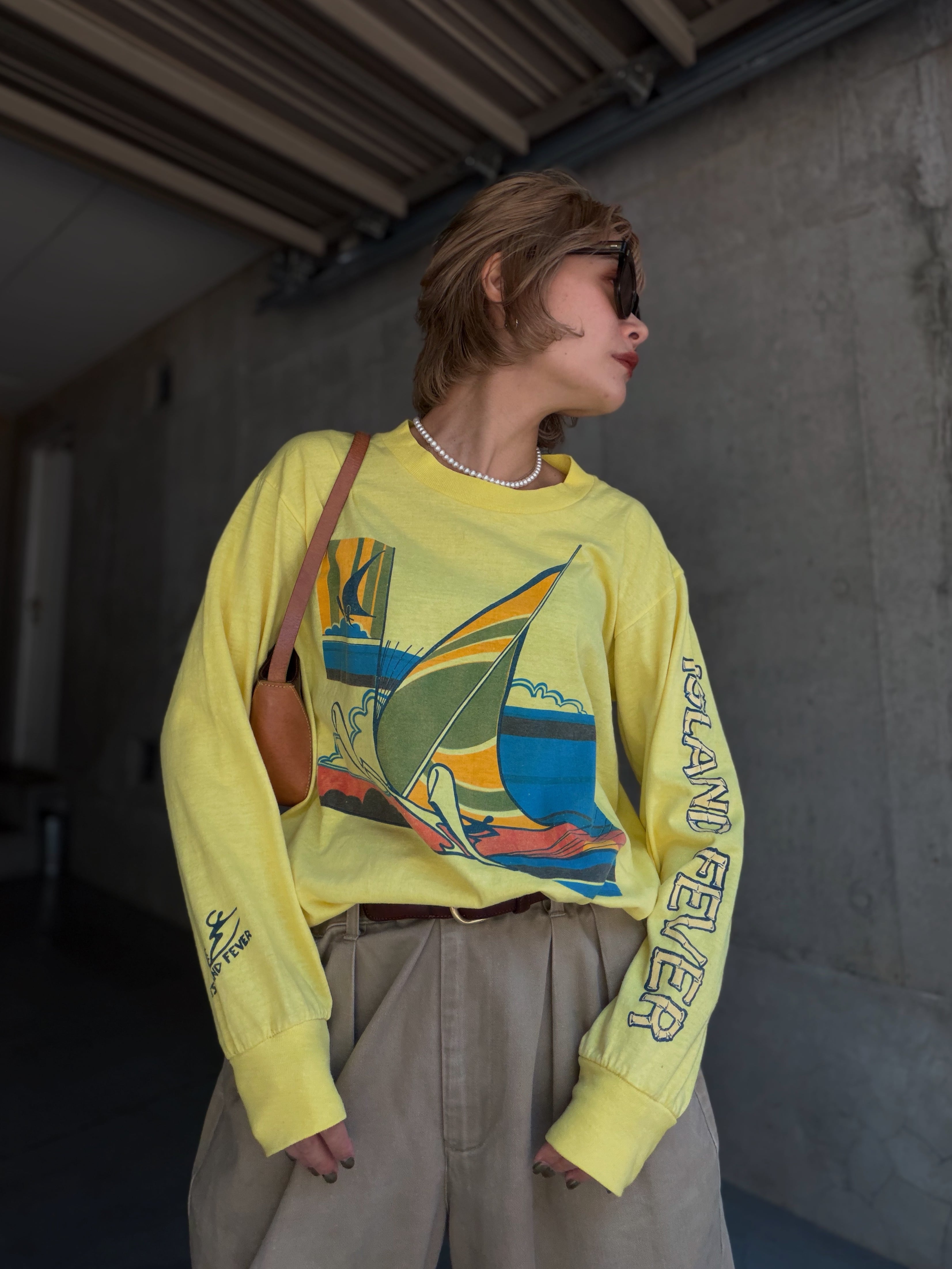 (CS2289)80’s ISLAND FEVER sailing graphic L/S tee made in USA