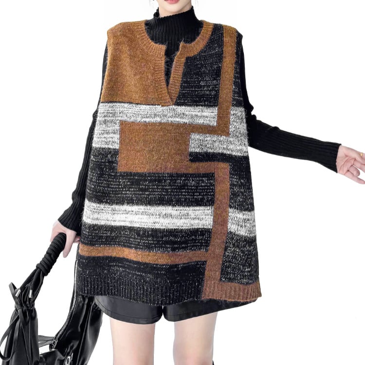 ジオメトリックカラーブロックニットベスト R30401