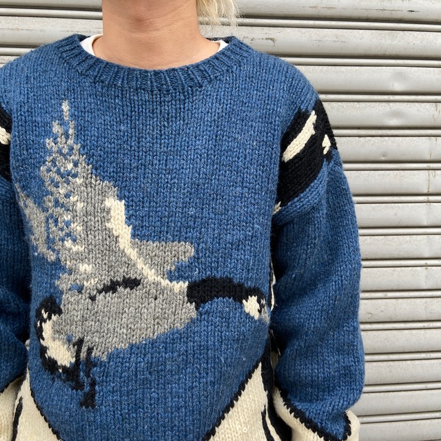 80s Woolrich ウールリッチ ウールニット アニマル 鴨 L相当
