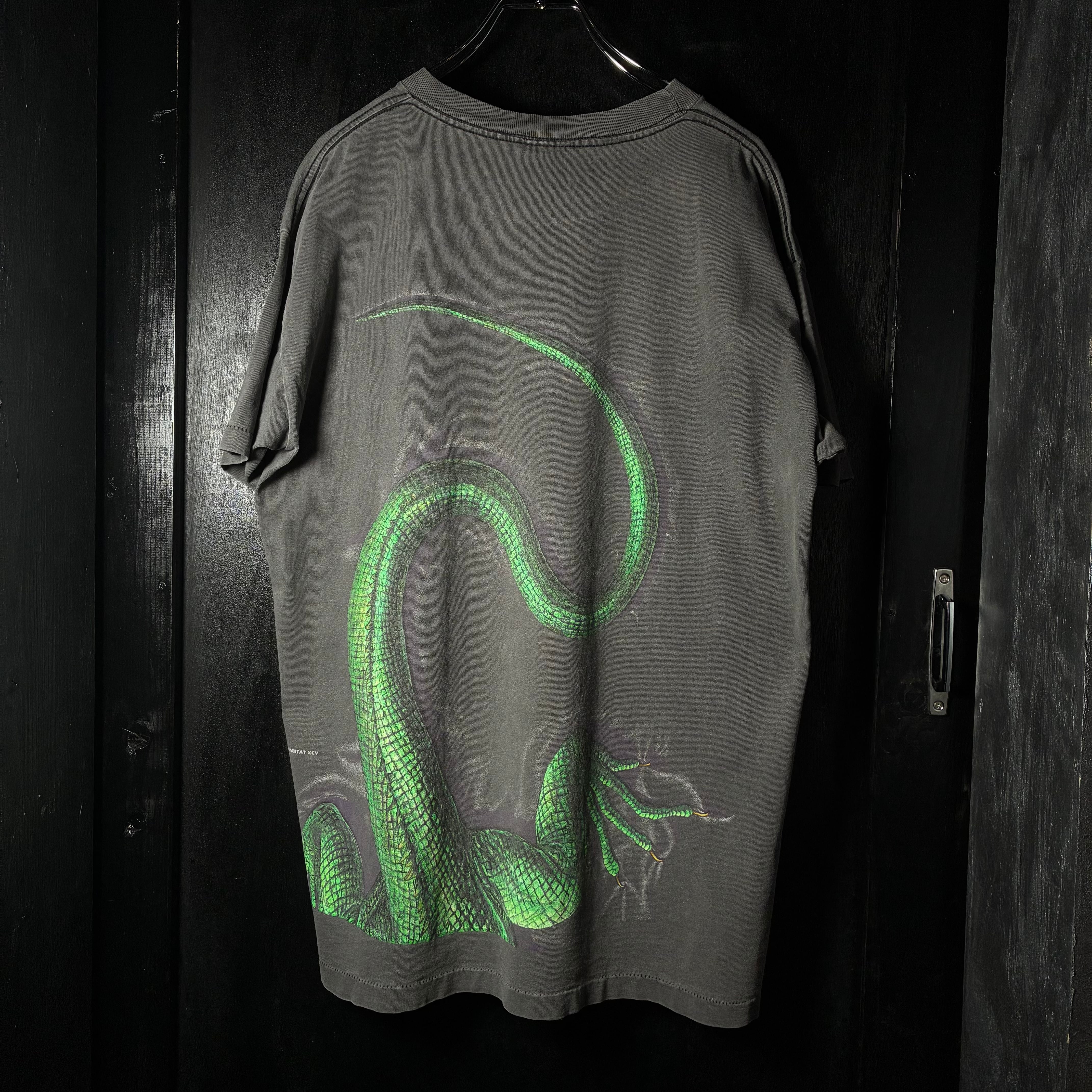 90s USA SIGNAL SPORT イグアナ アニマルTシャツ 黒 L | 古着屋 the moon