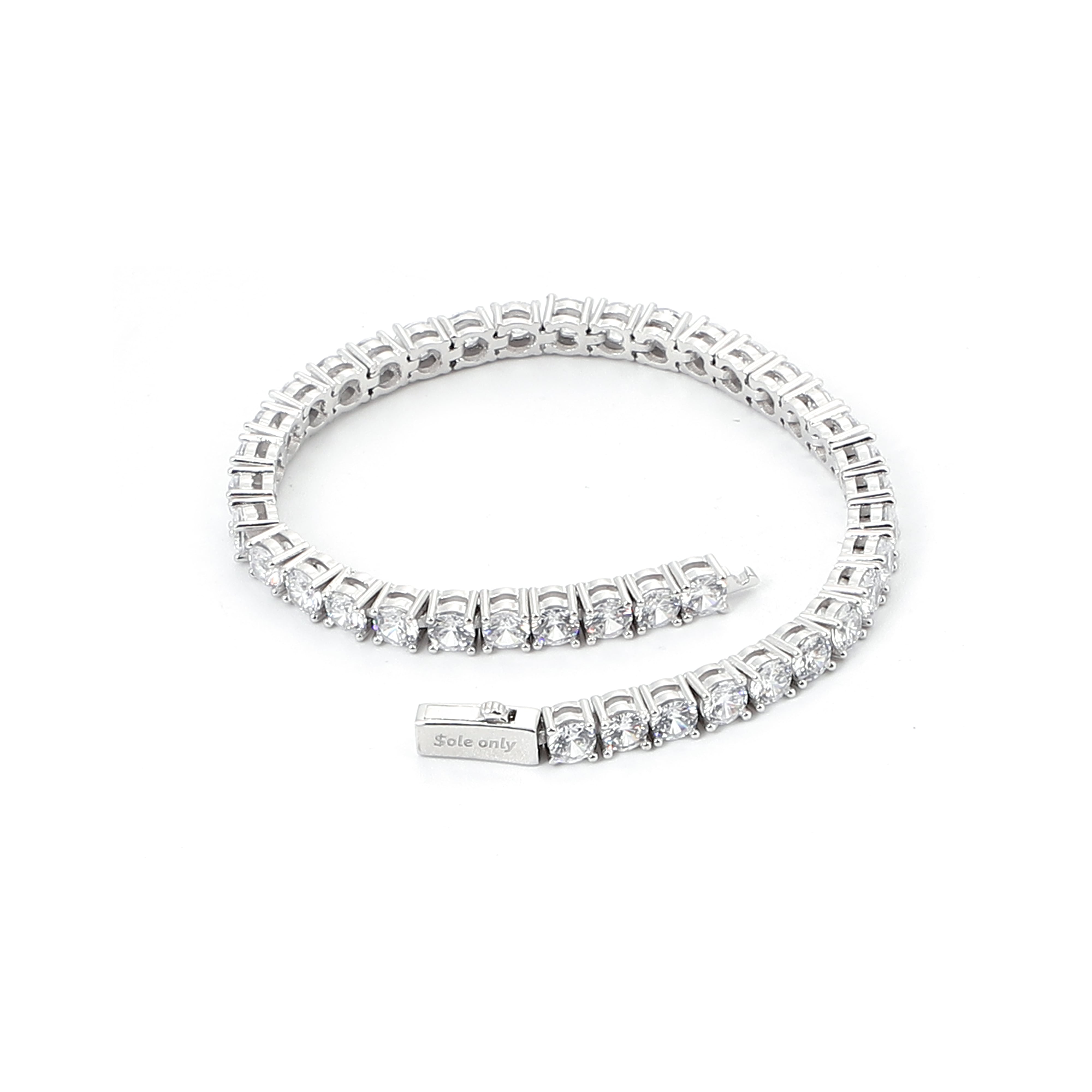 ole only S925 Silver CZ Diamond Tennis Chain bracelet 3mm 7inch