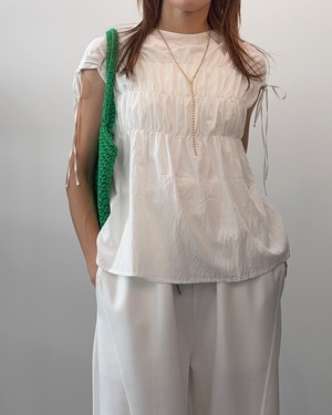 【新作アイテム送料無料】 rayon shirred ribbon blouse