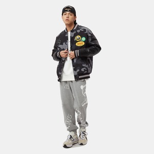 SALE 送料無料【HIPANDA ハイパンダ】男女兼用 カモフラージュプリント ワッペン 中綿スタジャン UNISEX CAMO PRINT WAPPEN PUDDING BASEBALL JACKET / BLACK・BEIGE