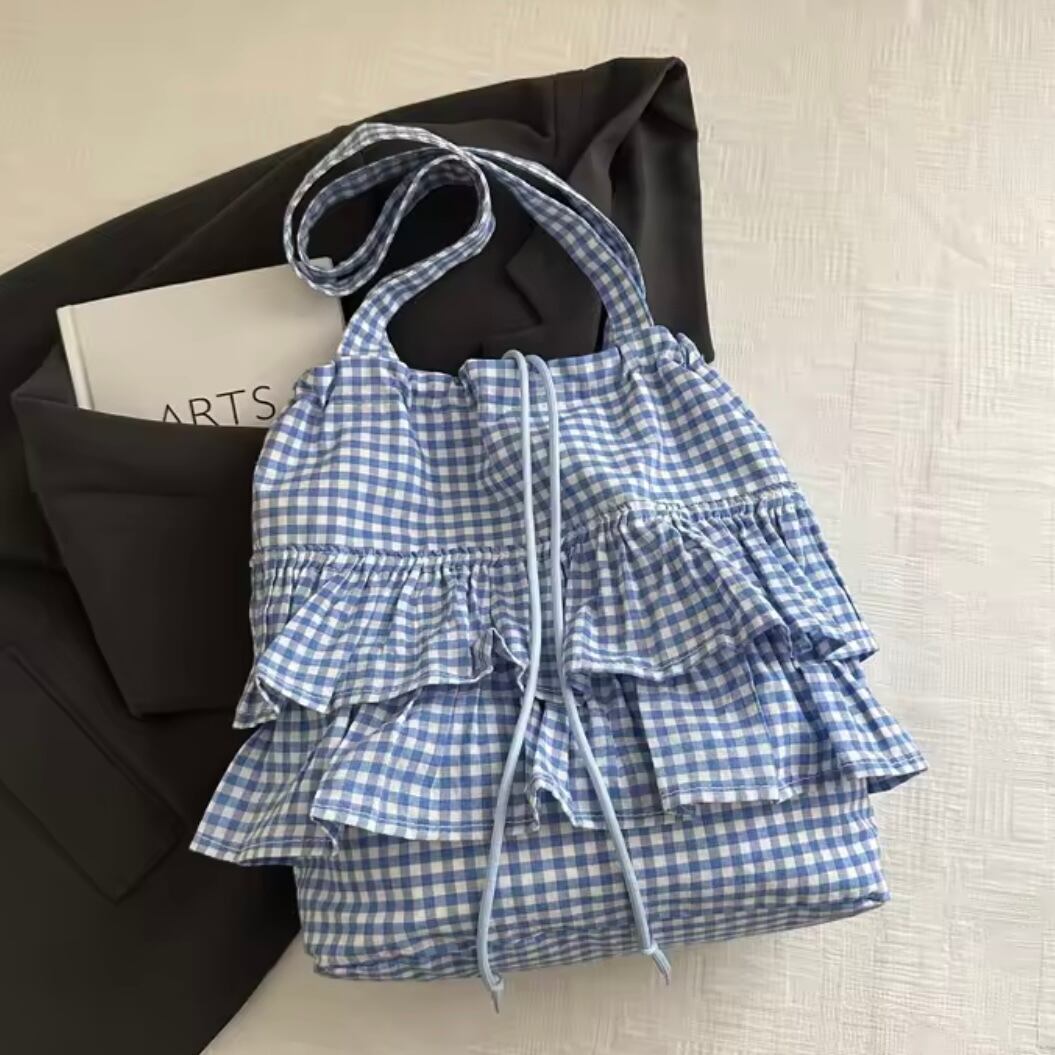 frill gingham check tote bag