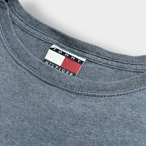 【Tommy Hilfiger】90s USA素材 旧タグ フラッグタグ ワンポイント 刺繍ロゴ Tシャツ XL ワイドサイズ トミーヒルフィガー US古着