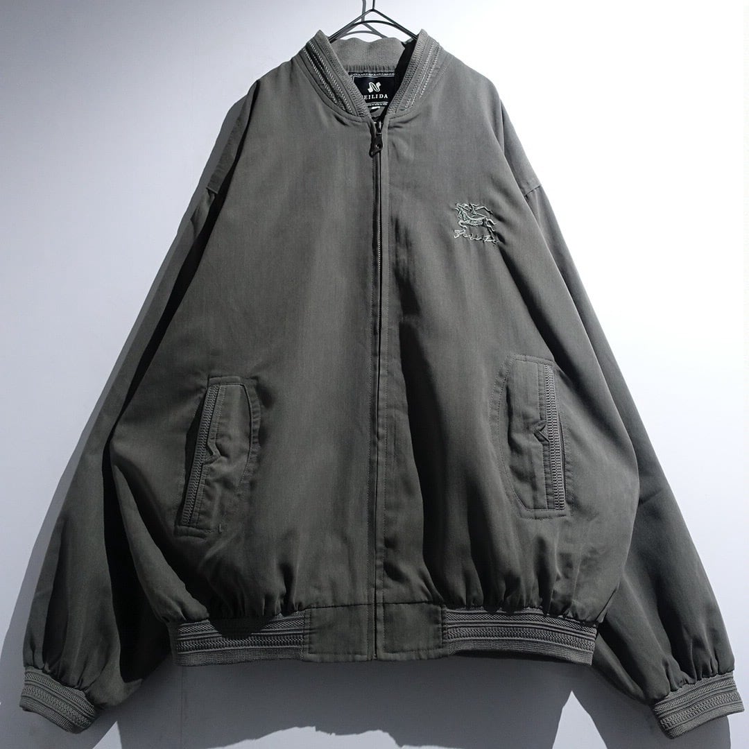 Green Logo Design Smooth Nylon Zip Blouson