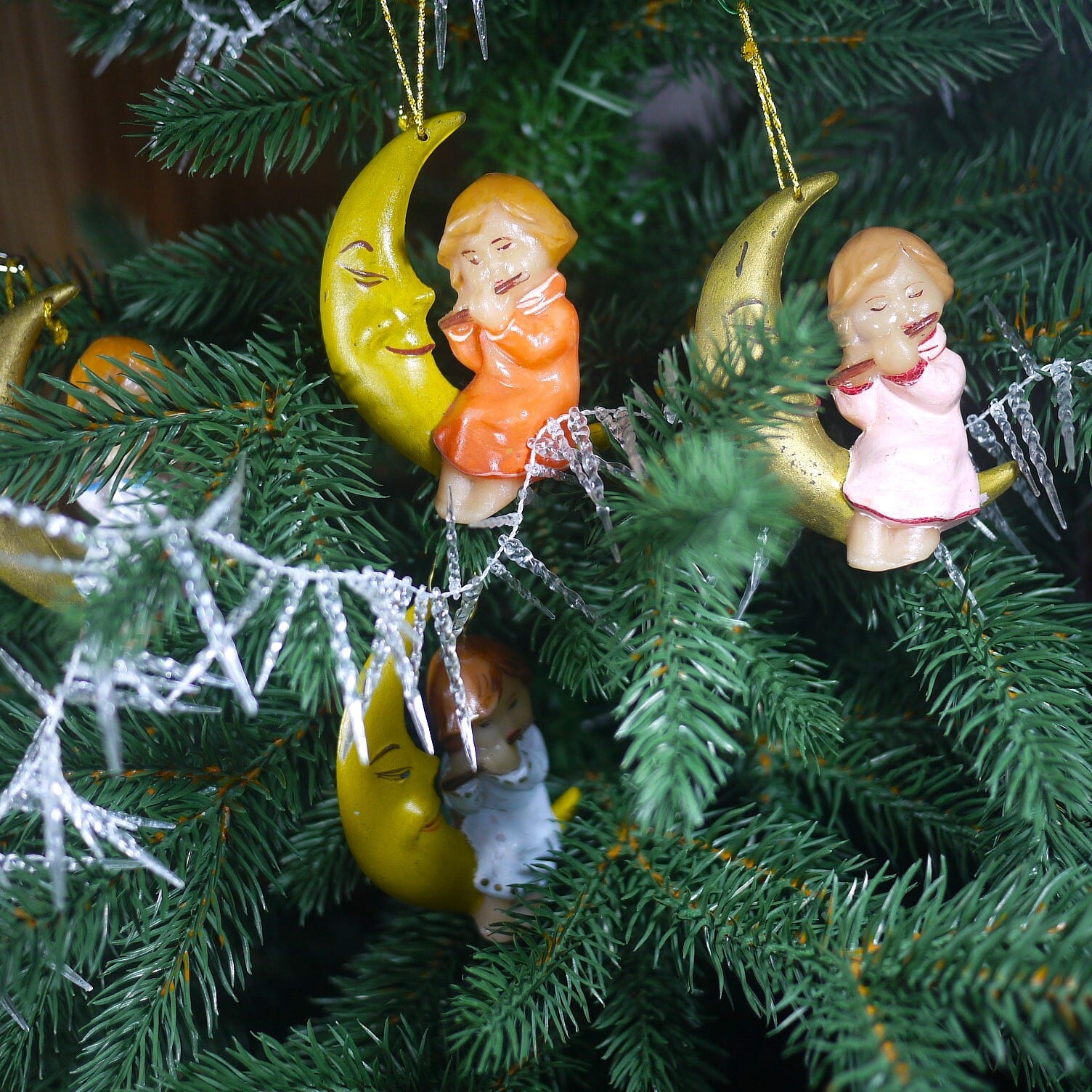 横笛を吹く女の子と月 プラスチックオーナメント ドイツ