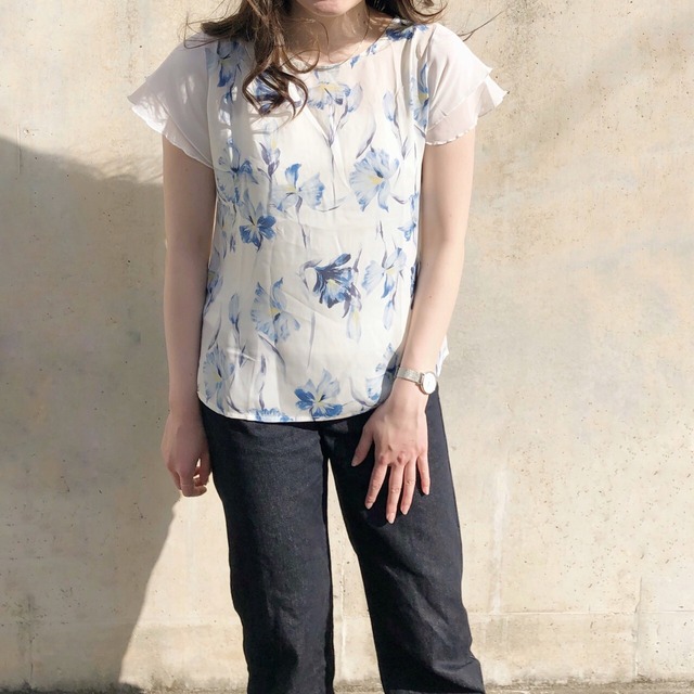 チューリップ袖が可愛い 花柄シアーブラウス｜ピンク｜画像6