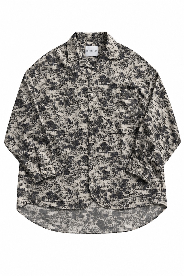 【INTERPLAY / MONOCHROME BOTANICAL OPEN COLLAR SHIRT】