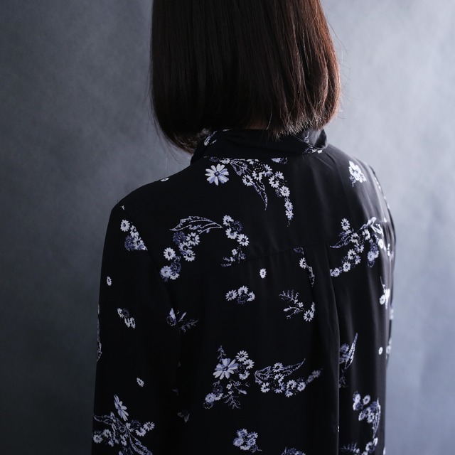 snow flower pattern l/s black mode shirt