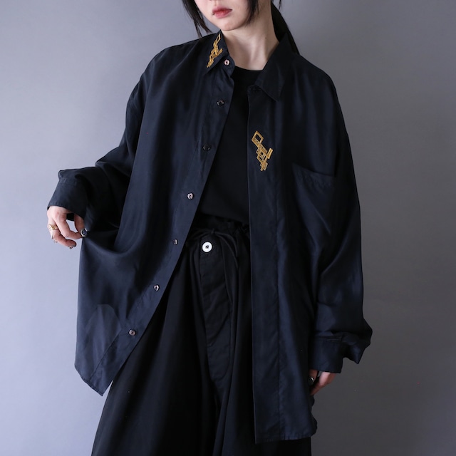 "刺繍" elegant design fry-front minimal mode silk shirt