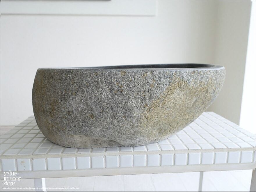 手洗鉢 自然石 洗面ボウルL-E04 洗面器 手洗いボウル 天然石 ウォッシュボウル 洗面資材 洗面材料 W44.5 x D34 x H17cm