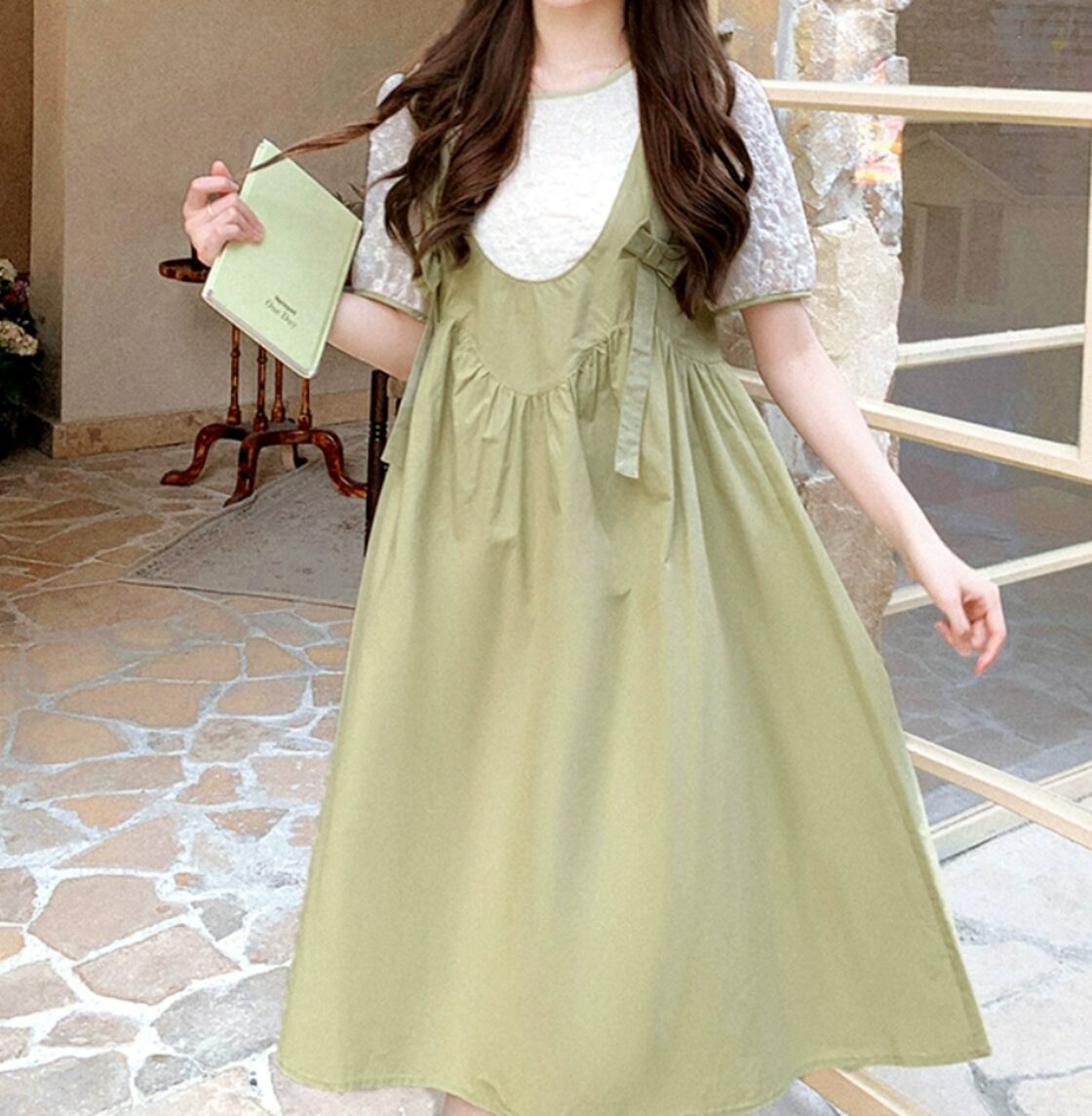 ワンピース】 ワンピース 春 夏 無地 レトロ 半袖 五分袖 20代 30代