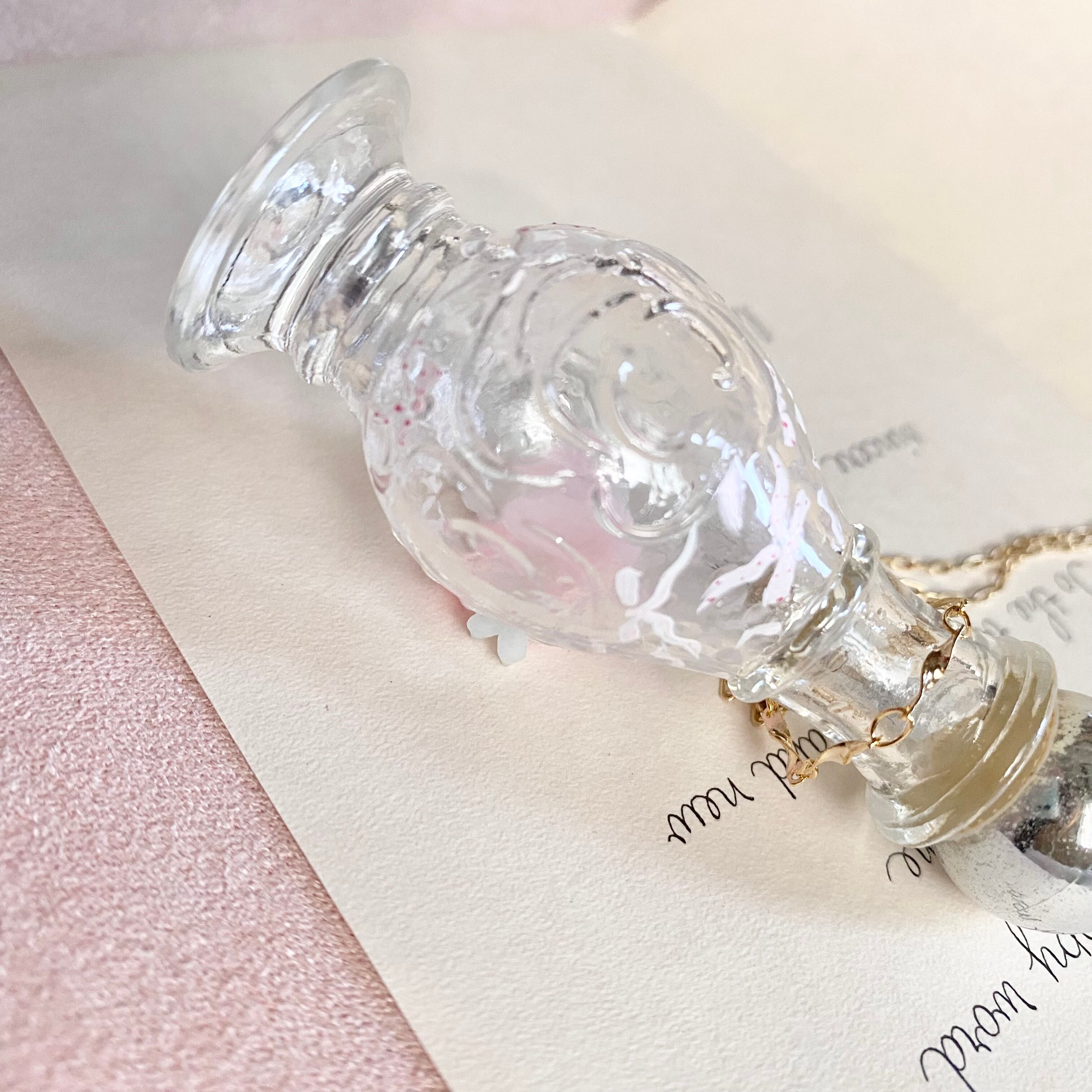 (シークレットリボン）Hand painted perfume neckless ペイント香水瓶ネックレス