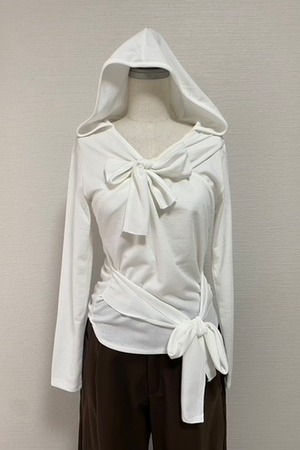 Hooded Ribbon Wrap Tops (White) 2603-41-007