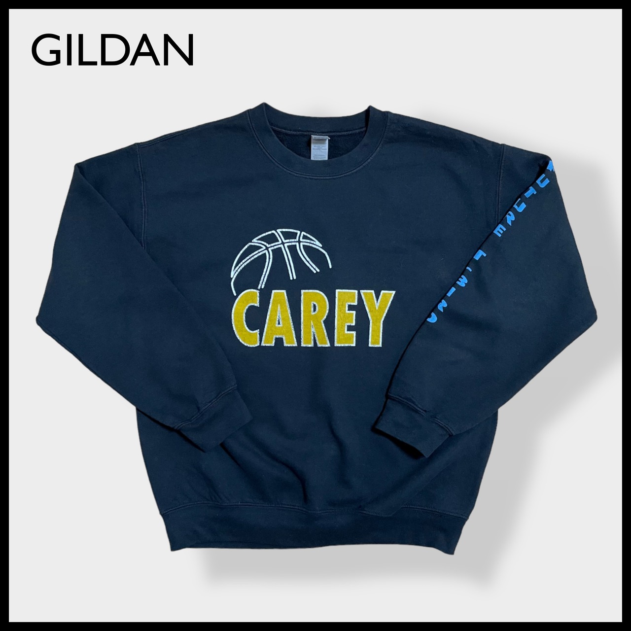 【GILDAN】バスケットボール LADY BRAVES ロゴ プリント バックロゴ 袖プリント スウェットトレーナー プルオーバー 黒 M US古着