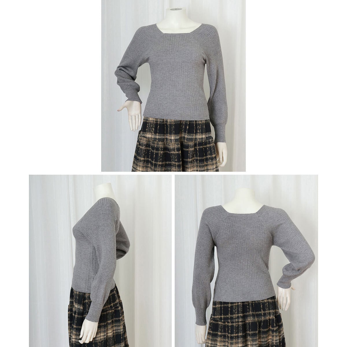 リブニット セーター スクエアネック レディース 秋冬 韓国 きれいめ 大人 かわいい カジュアル おしゃれ ゆったり 暖かい ニット 長袖 ぽわん袖 大人可愛い 大人女子