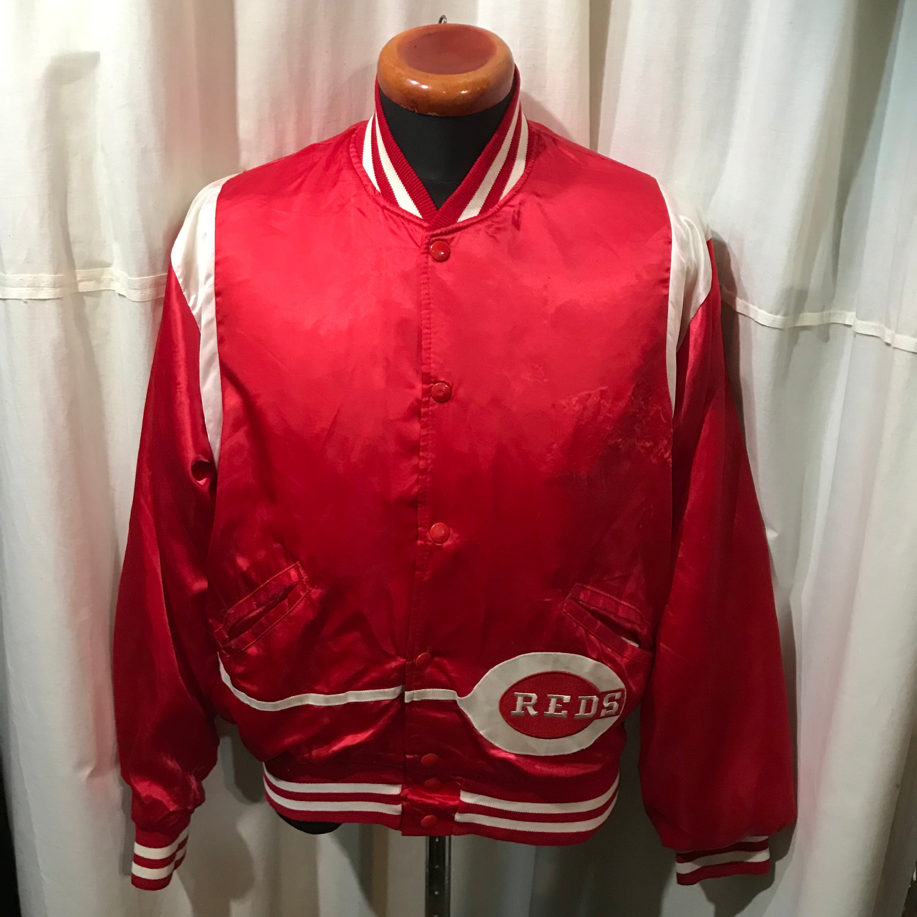 ~80’s old アメリカ製 MLB オフィシャル REDS ナイロンスタジャン メンズL