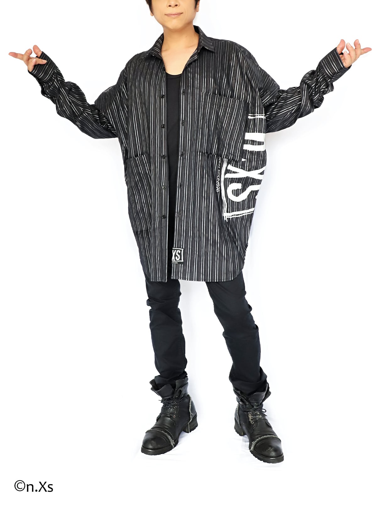 リラックスフィットシャツ タータンストライプ BLACK＆SILVER | n.Xs