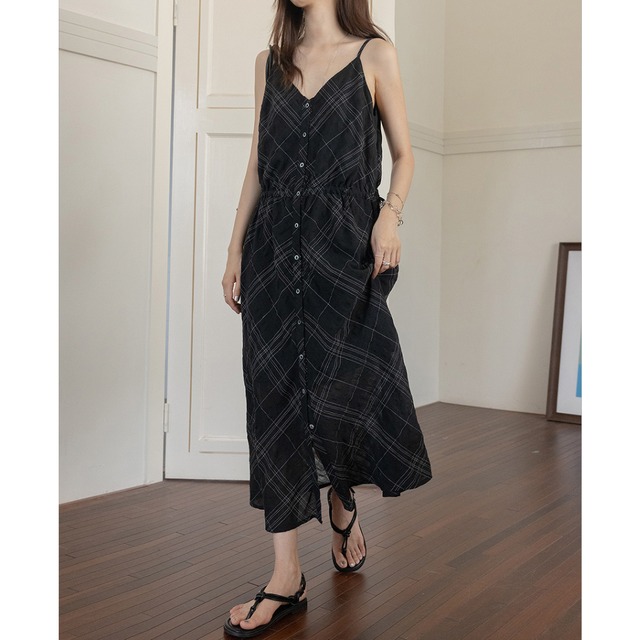 Side ribbon checkered dress　k0965