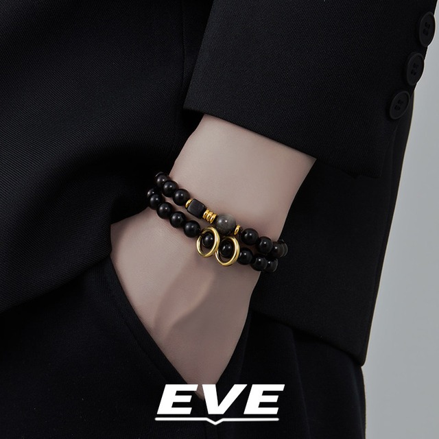 【EVEシリーズ】★チャイナ風ブレスレット★ ユニセックス 腕輪 バングル アクセサリー 檀木 ブラック 黒い