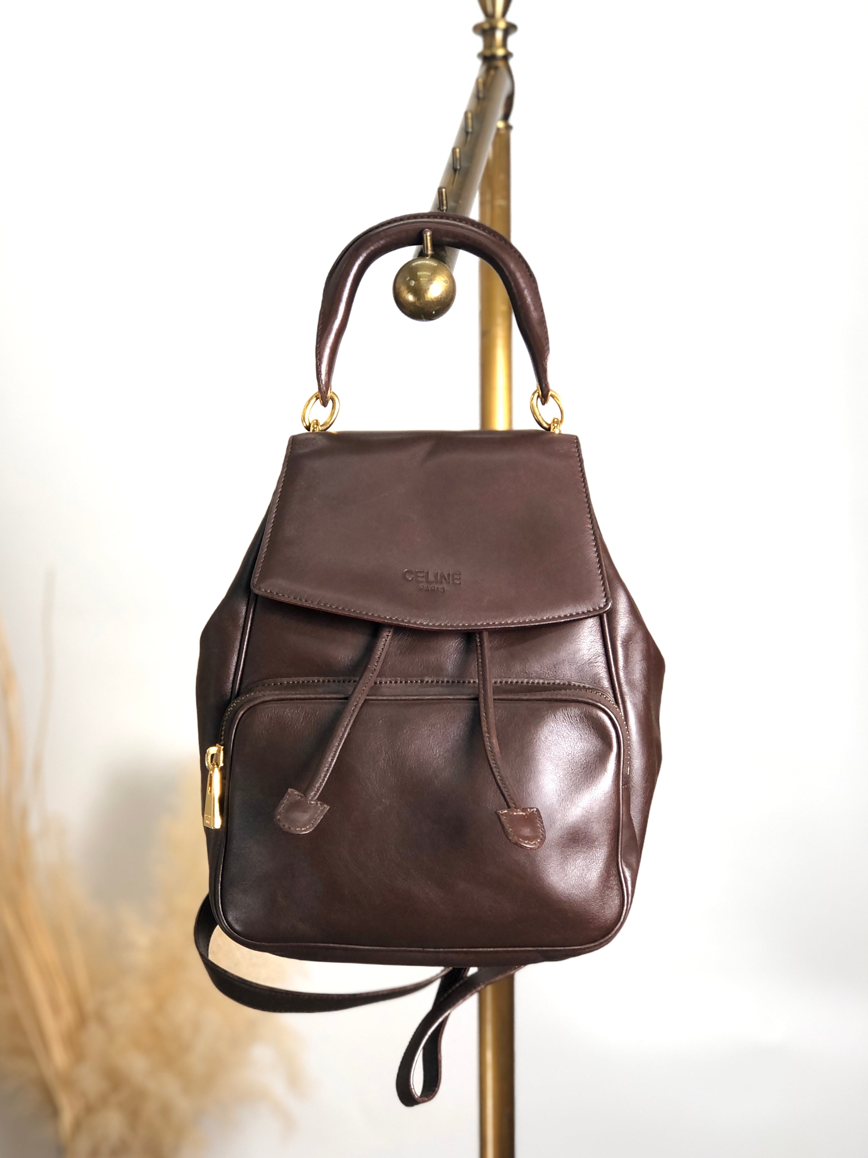 CELINE セリーヌ バックパック ブラウン スターボール レザー vintage