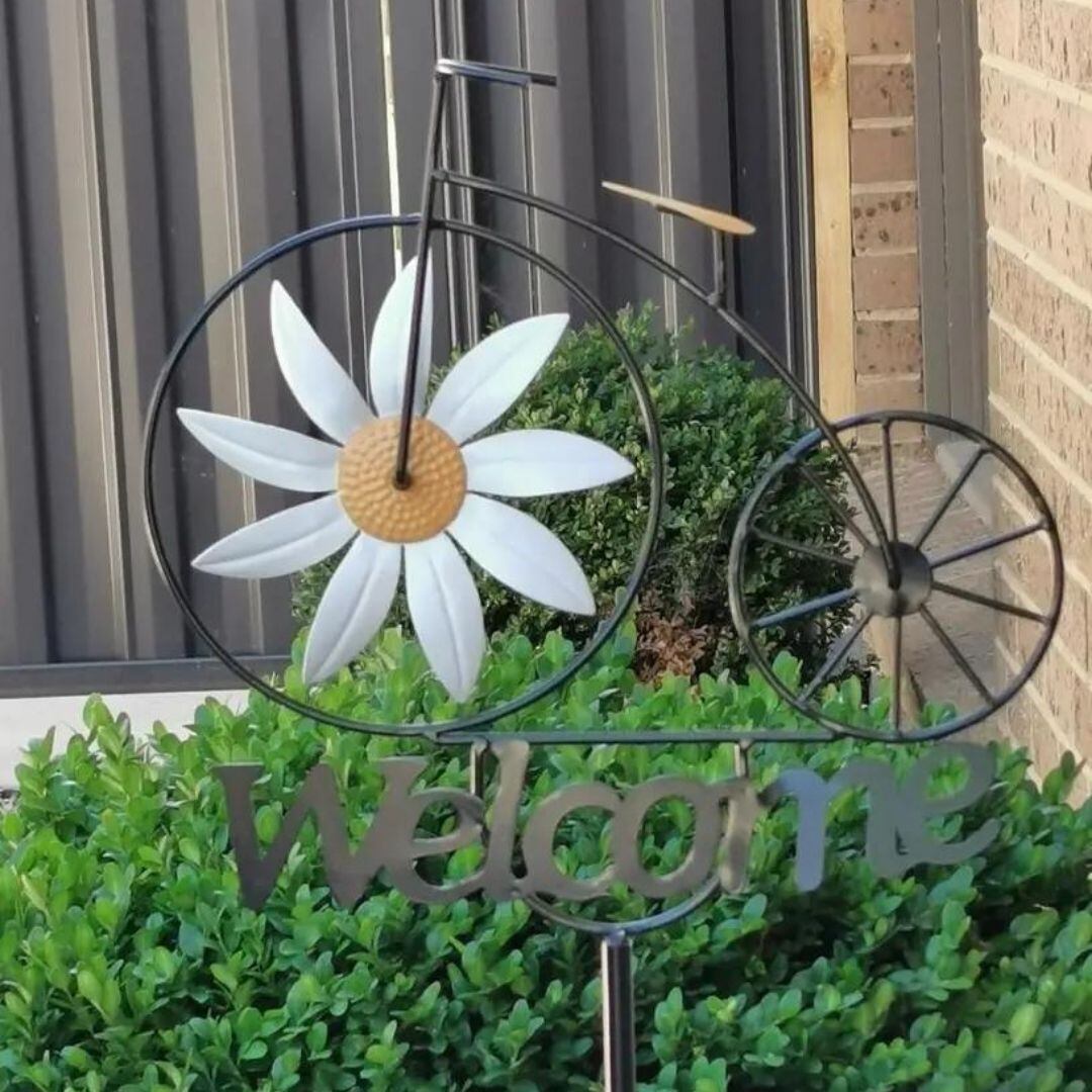 ガーデンオブジェ ウェルカムサイン デイジー 自転車 かわいい