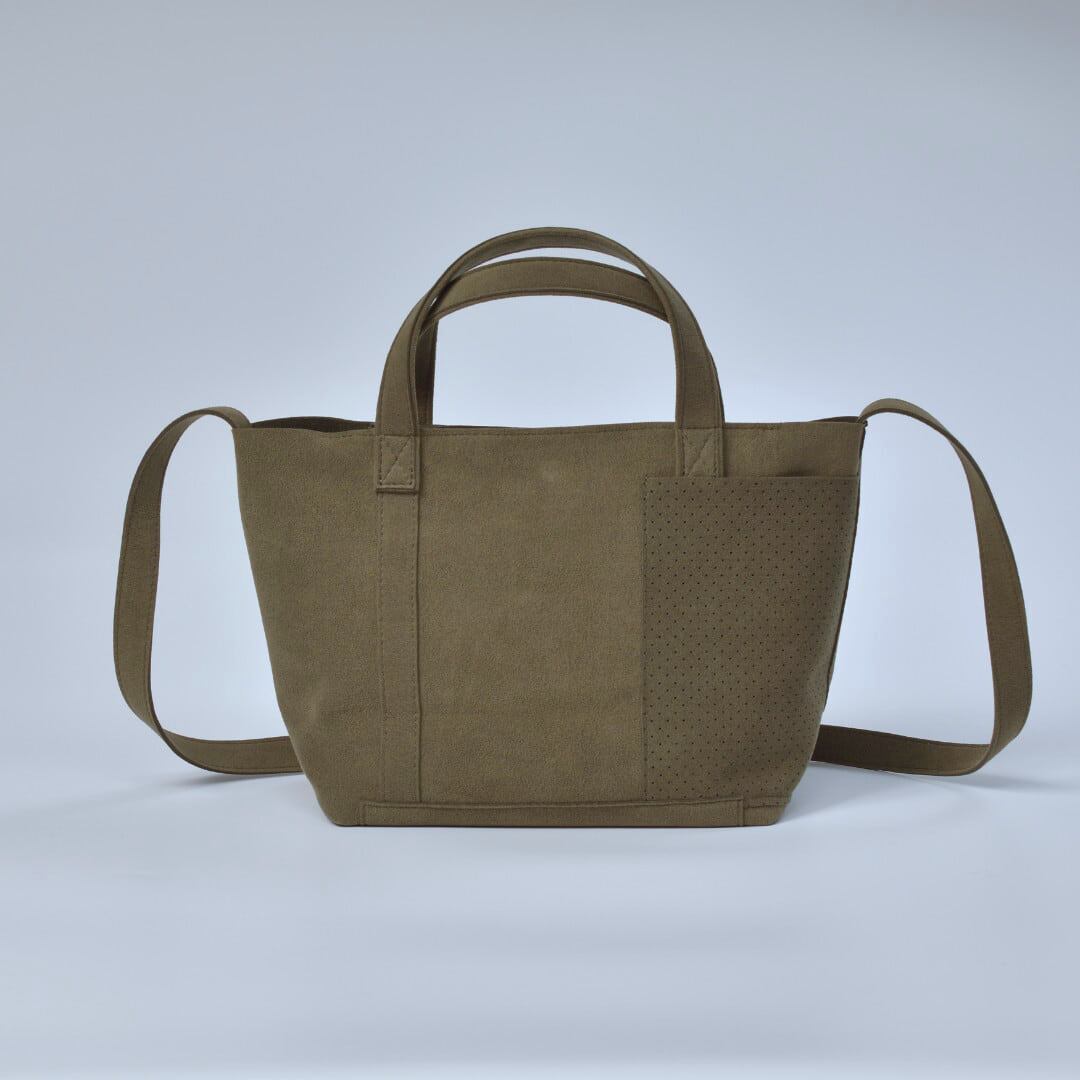MNNG エムエヌエヌジー スタックトートミニ・オリーブ 東レのウルトラスエードを使った「mononoguもののぐ」のセカンドライン