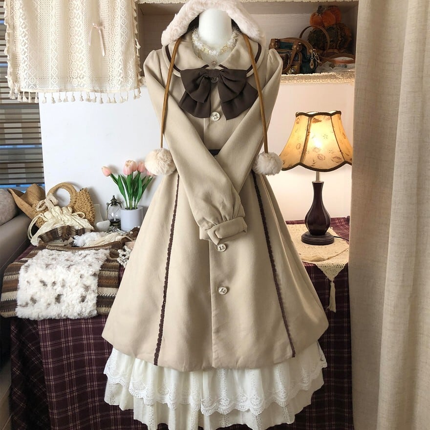 クラロリ 森ガール風 ロングコート リボン 上品 控えめ