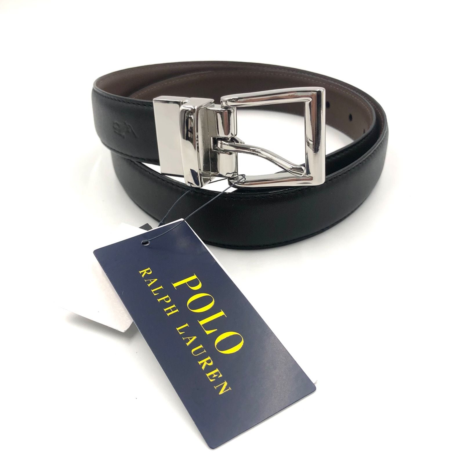 ポロラルフローレン 黒 レザーベルト シルバーのバックル □未使用タグ付き□POLO RALPH LAUREN ポロラルフローレン