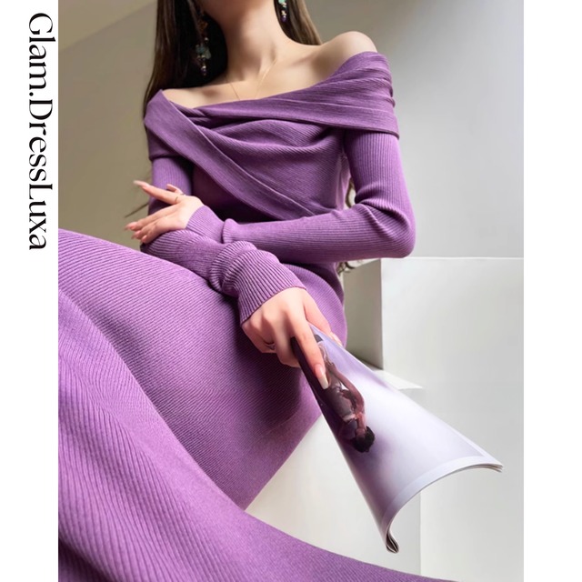 ストレッチニット オフショルワンピース/2color_W780