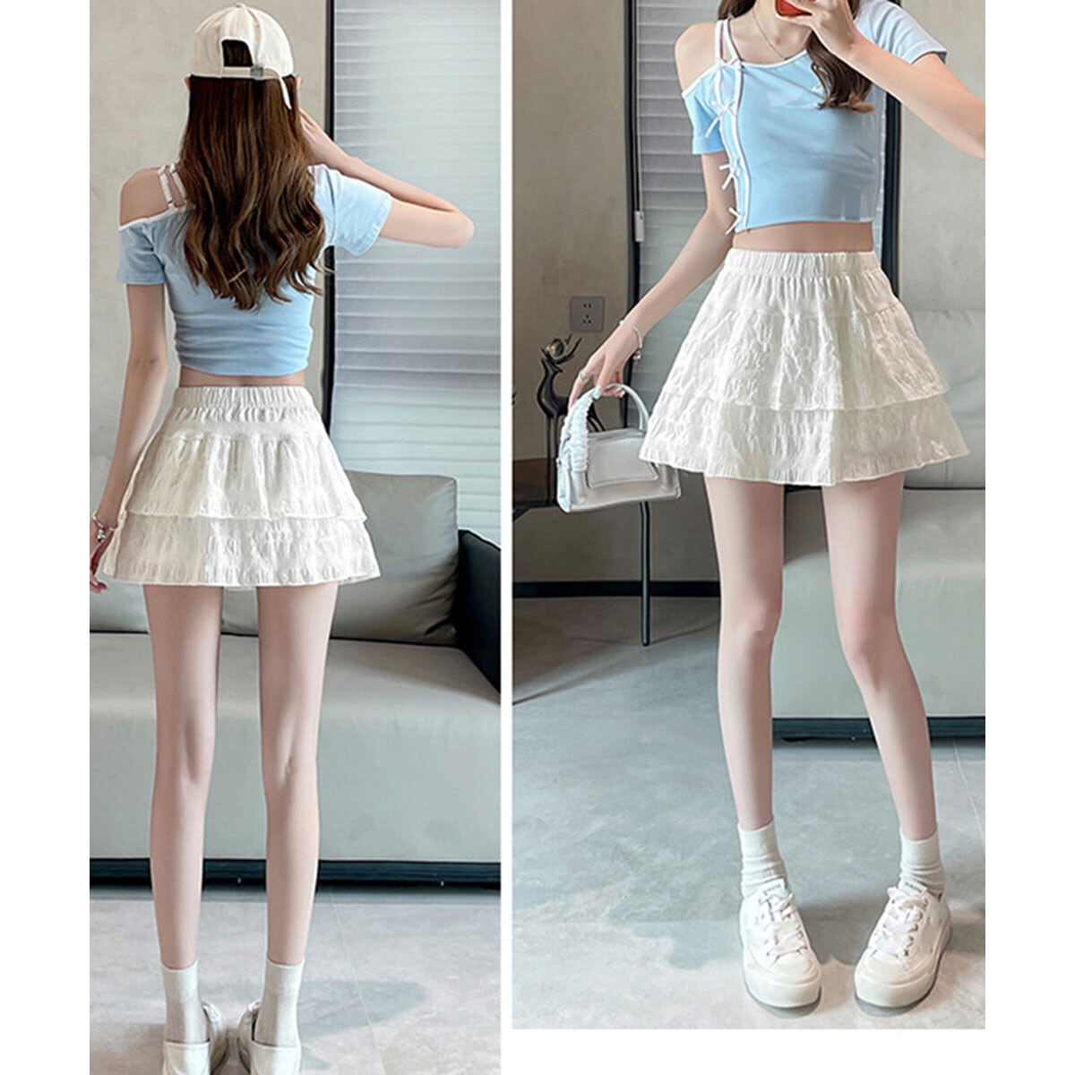 ミニスカート ティアード インナーパンツ付き レディース 春夏 韓国 きれいめ 大人 かわいい フェミニン おしゃれ ハイウエスト フリルスカート ティアードスカート 大人可愛い 大人女子