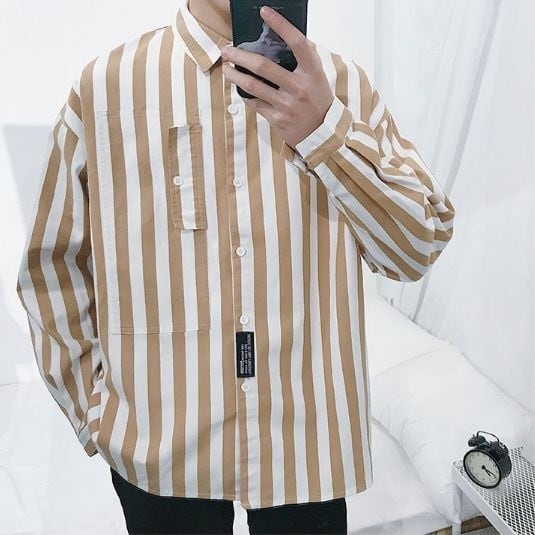 全2色 シャツ ワイシャツ ストライプ オフィス カジュアル 大人