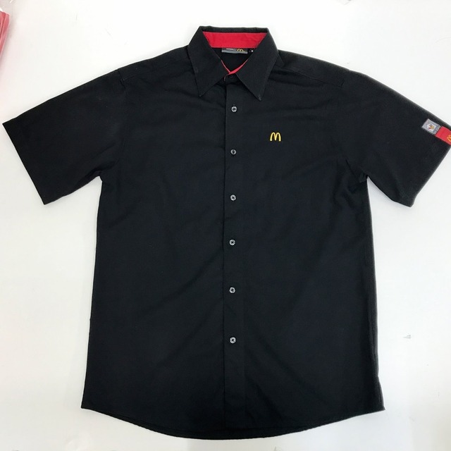 APPAREL COLLECTION マクドナルド テーピングシャツ ワンポイント刺繍入り ワークシャツ ブラック L 半袖 タグ 古着屋