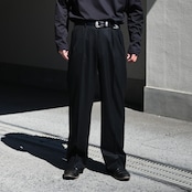 INTERIM / SUPER 120'S LIGHT WOOL FRANO WITH LEATHER PIPING 2-TUCK STRAIGHT SLACKS
