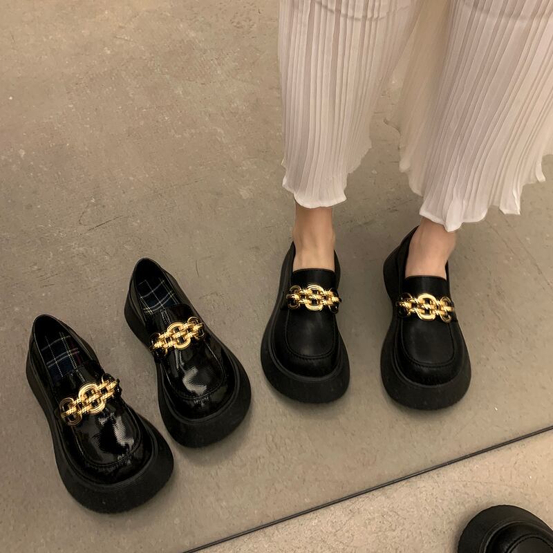 シングルスプリングオータムレザースタイルブラック 靴 シューズ 春物 秋物 部族の婦人靴95150889128