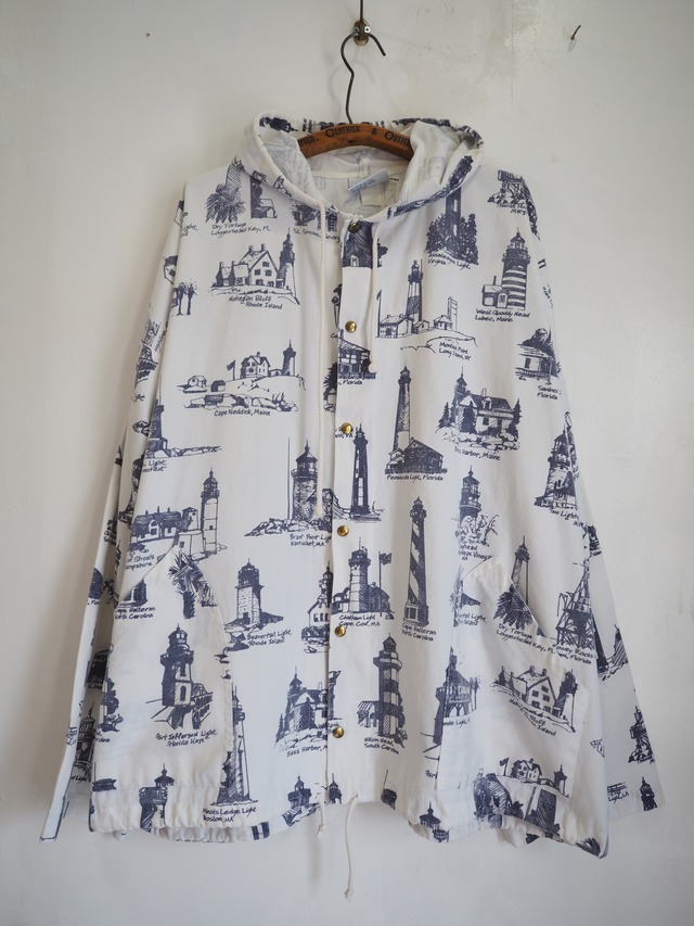 1990’s USA MICHIGAN RAG Co. Lighthouse Print Hooded Jacket／XL？