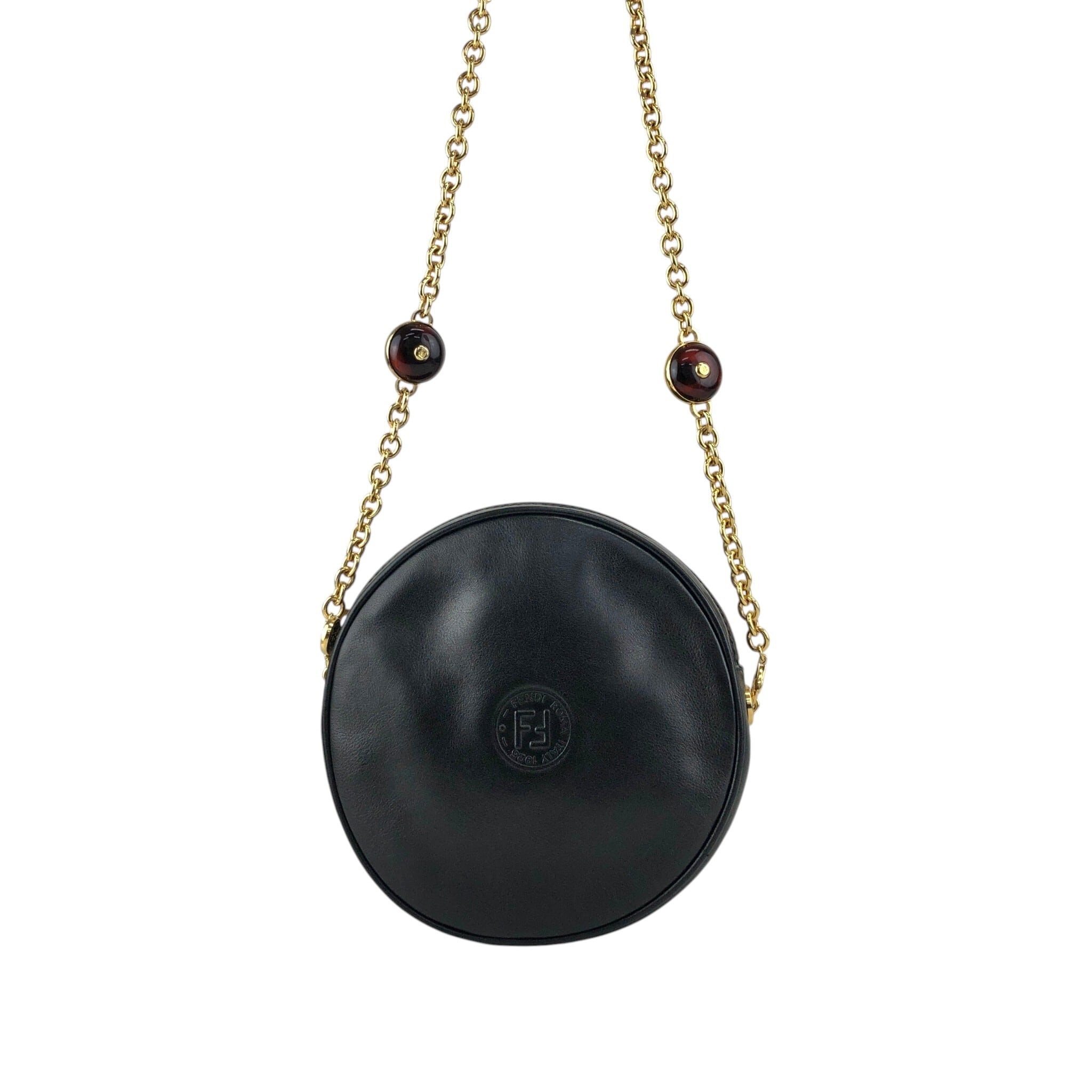 【美品】FENDI フェンディ パイソン柄 ロゴ型押し チェーンショルダーバッグ FENDI フェンディ ショルダーバッグ ブラック ロゴ レザー チェーン