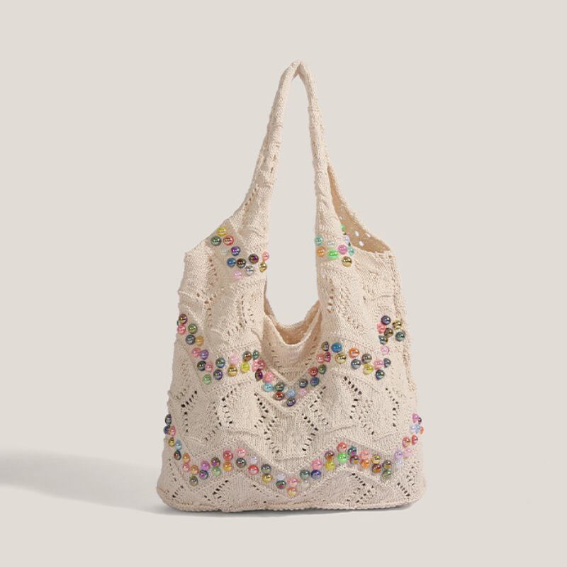 Rainbow Beaded Knit Hobo Tote S0244