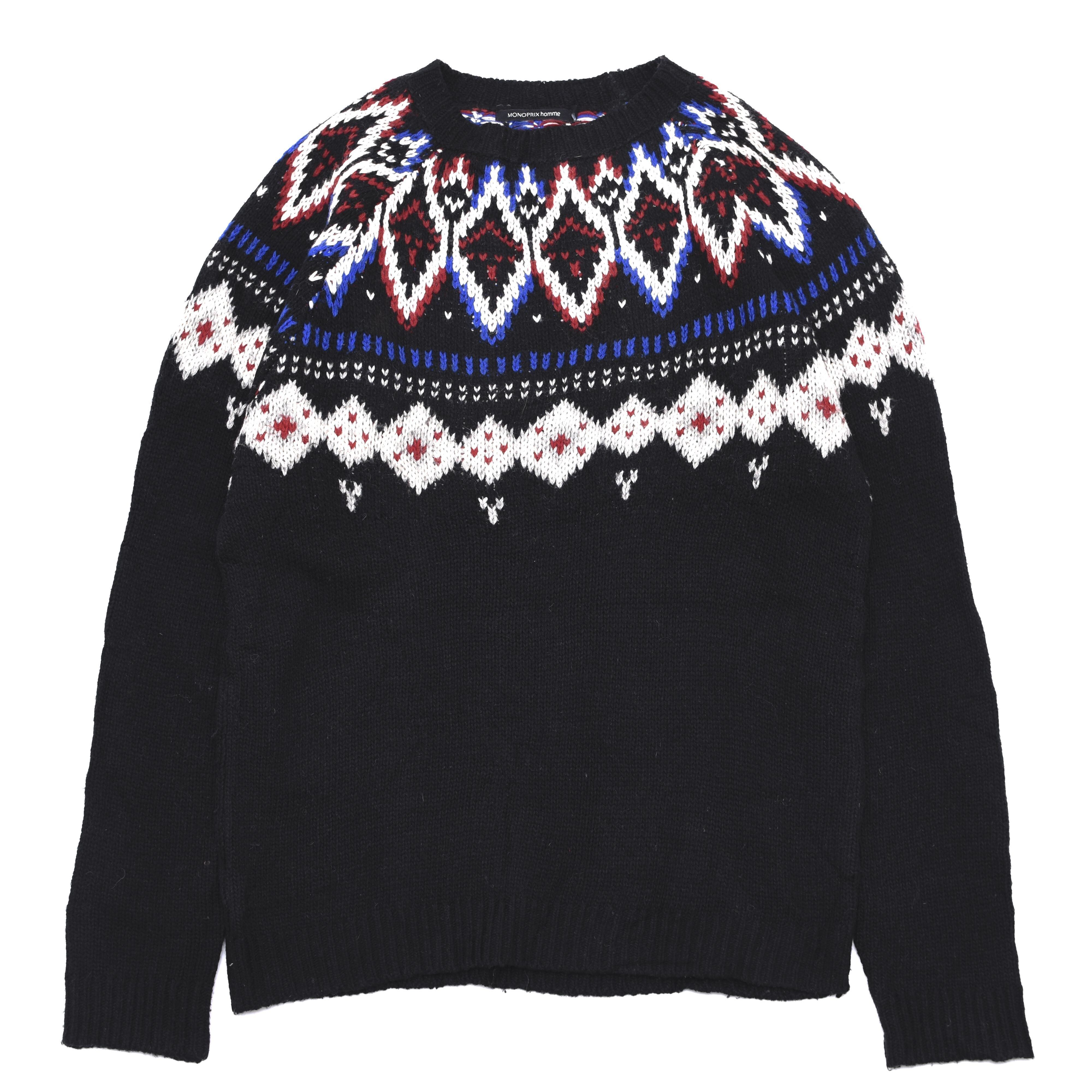 Nordic pattern black wool sweater