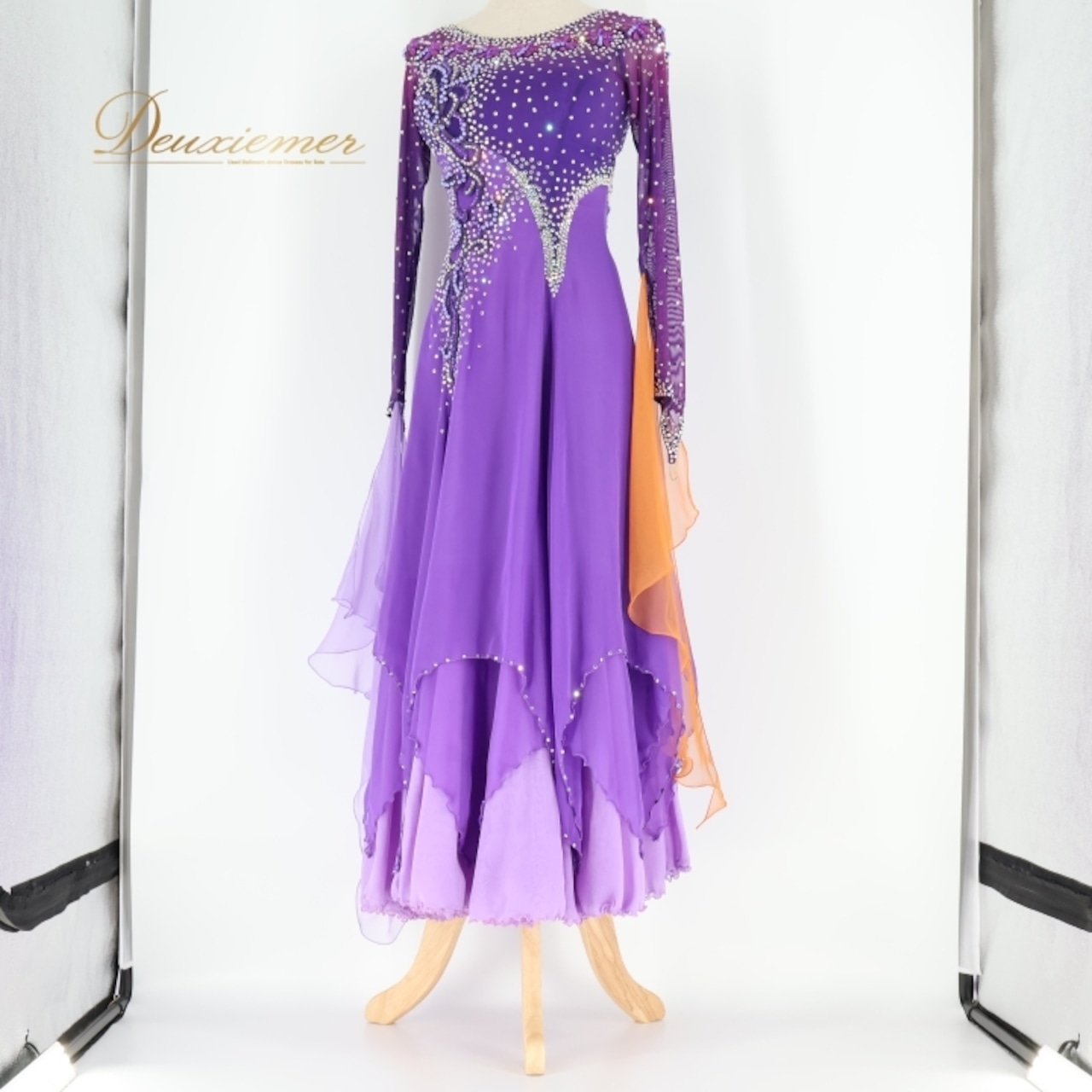 社交ダンス 衣装 スタンダードドレス ワンピース ドレス スタンダード 紫 フロート レース デモ 競技 ダンス パーティ 発表会 パープル系 エレガント 上品 おしゃれ フェミニン ステージ衣装 パーティー用 ダンスパフォーマンス