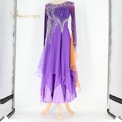 社交ダンス 衣装 スタンダードドレス ワンピース ドレス スタンダード 紫 フロート レース デモ 競技 ダンス パーティ 発表会 パープル系 エレガント 上品 おしゃれ フェミニン ステージ衣装 パーティー用 ダンスパフォーマンス