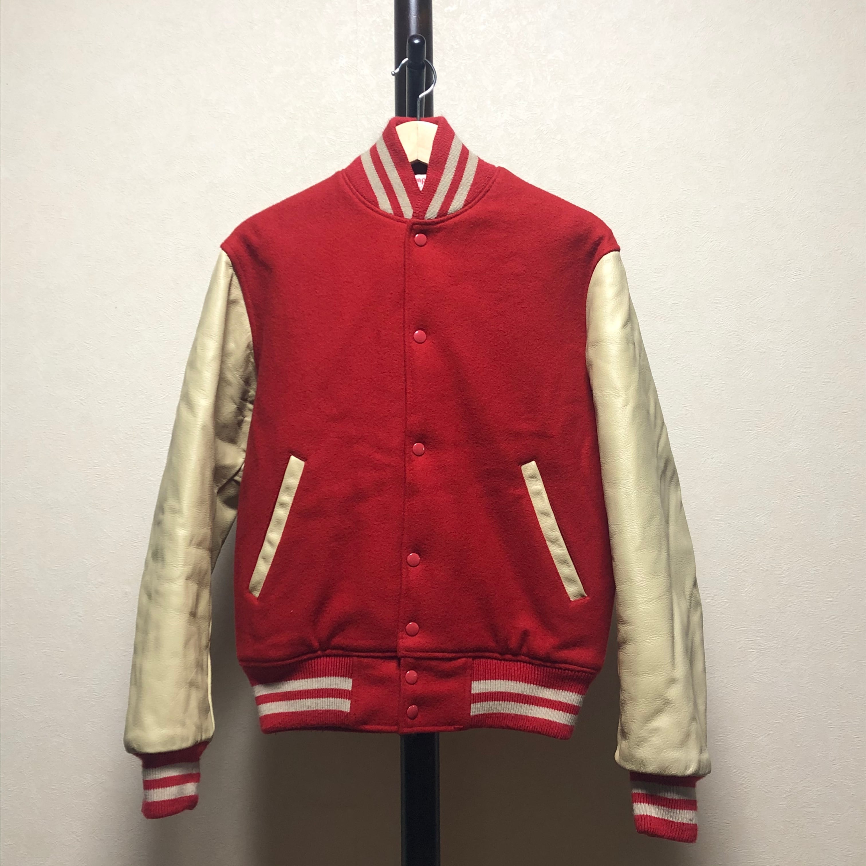 Vintage leather switching stadium jumper / ヴィンテージ レザー切替 ...