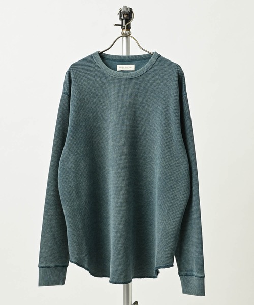 many men many mind Faded Processed Waffle-Knit Long-Sleeve Tee (BLU) M2624010