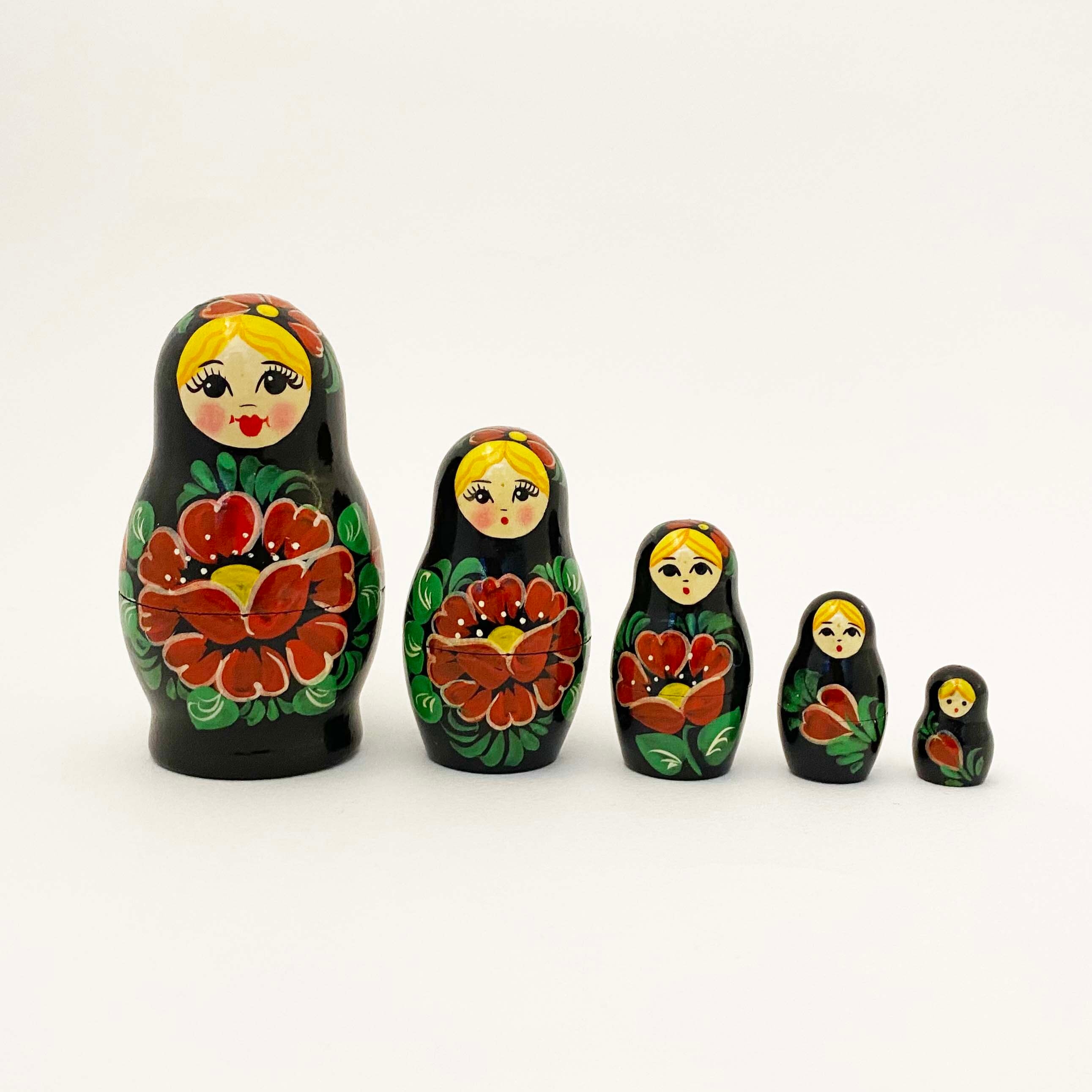 ノーリンスク産マトリョーシカ / 赤い花5個組
