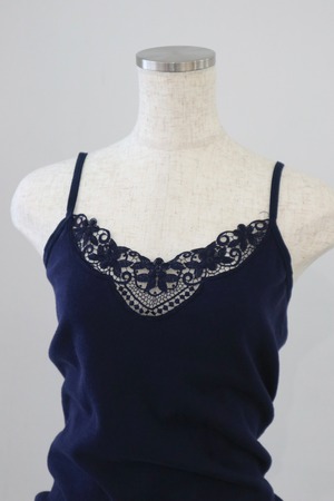 70s-80s Euro embroidery camisole tops / navy