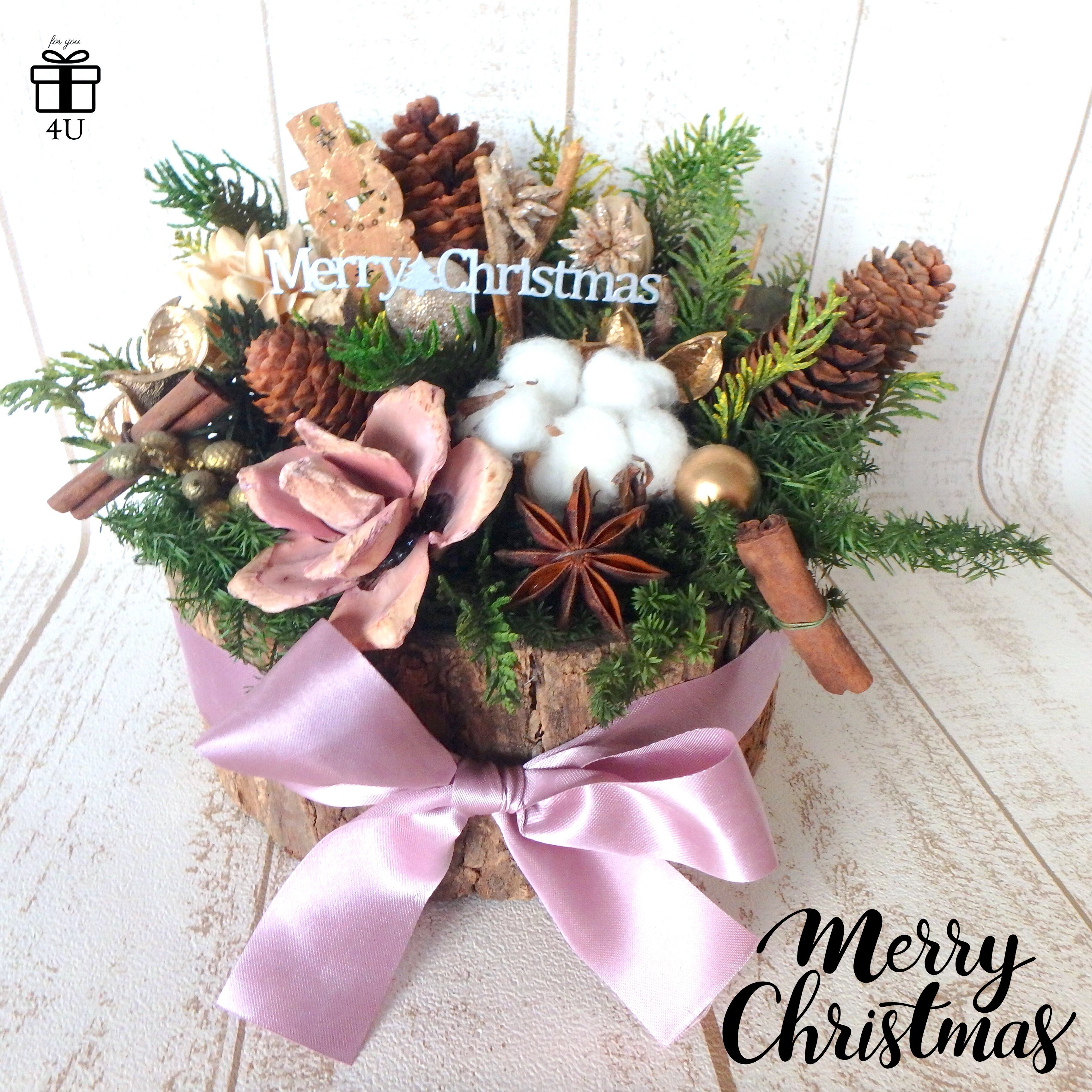 クリスマス Merry Christmas 雪だるま 直径約２１cm 白樺クリスマスフラワーアレンジメント ドライフラワー 4u